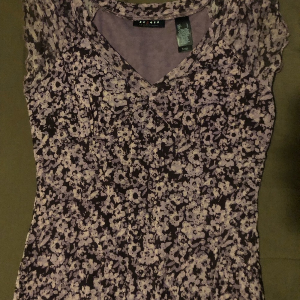 Axcess Purple Fitted Ruffled Cap Sleeve Blouse